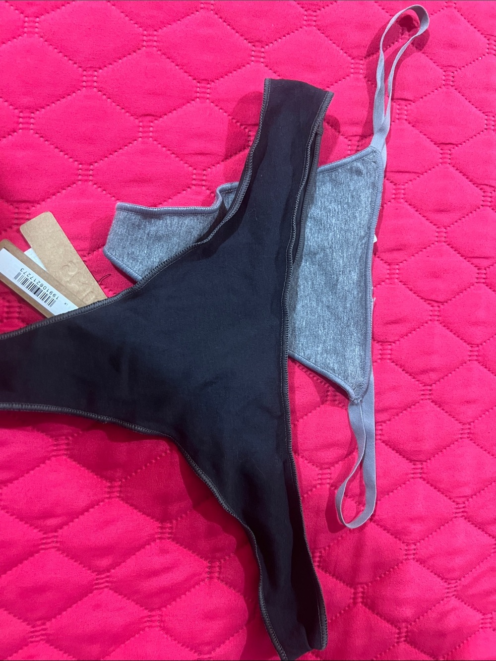 SKIMS Cotton Blend Thong Set in Black & Gray